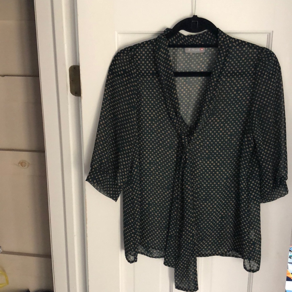 Polka Dot Tie Neck 3/4 Slv Blouse